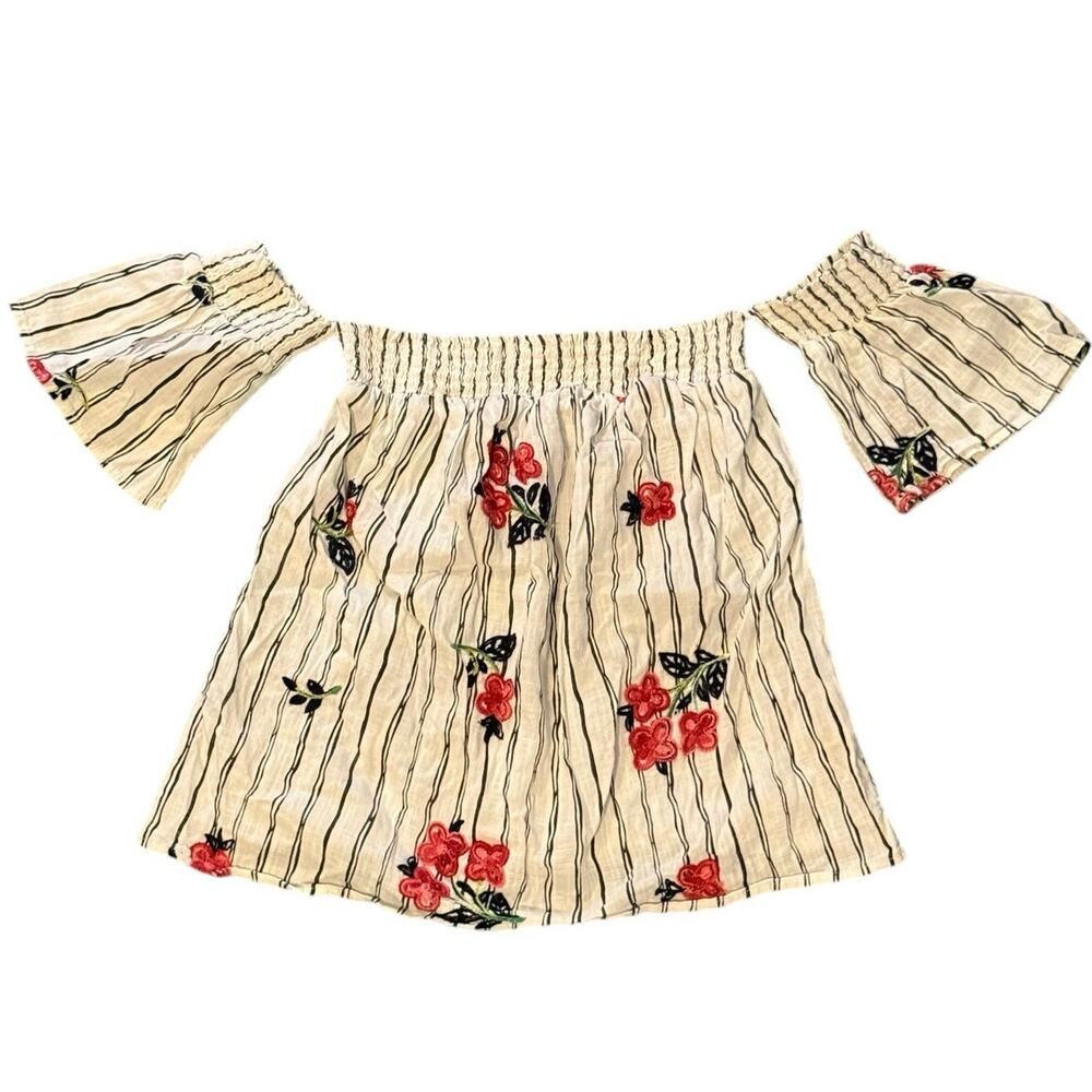 Ci Sono Floral Embroidered Top with Off Shoulder Sleeves Adult Medium